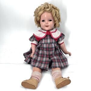 Vintage Shirley Temple Composition Doll Plaid Dress